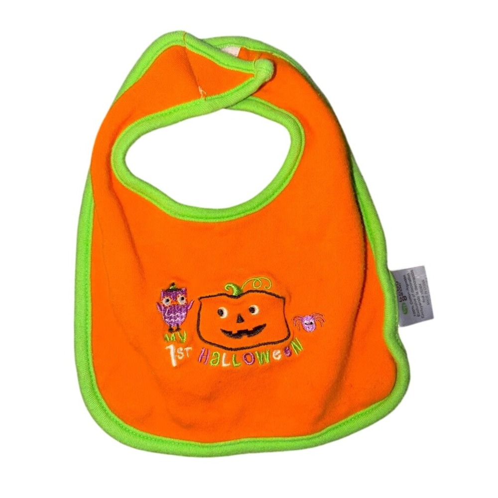 BabyGear My 1st Halloween Bib Orange Green Pumpkin Owl Vintage